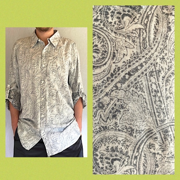 Natural Blue by Visitor Other - Natural Blue by Visitor linen blend paisley casual button down shirt
